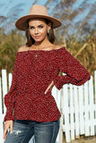 Polka Dot Off Shoulder Ruffle Long Sleeve Top