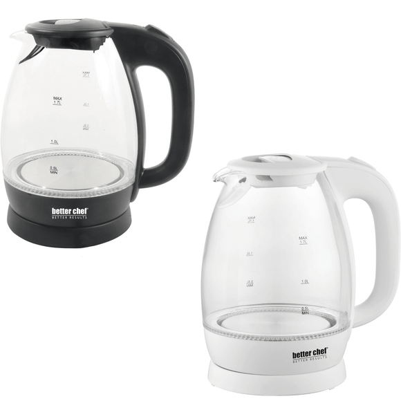 Better Chef 7-Cup Cordless Borosilicate Glass Electric Kettle with LED Sky Iapetus