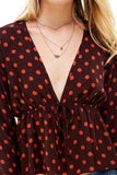 Polka Dot Print Cinched Chest 3/4 Sleeves Hi-Low Indigo Arrowwood