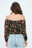 Off-Shoulder Printed Crop Top with Long Sleeves Indigo Arrowwood