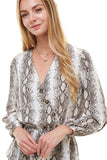 Snake V-Neck Button Front Peplum Long Sleeve Blouse Indigo Arrowwood