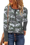 Camo Print Ribbed Sleeve Cuffs Top