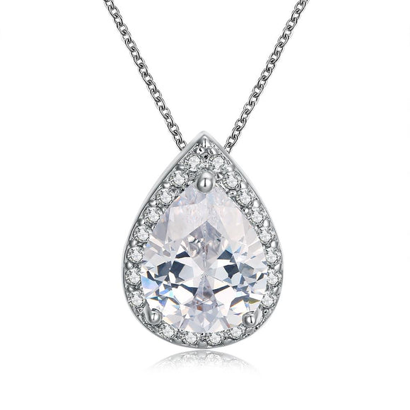 Teardrop Pave Necklace 18K White Gold Plated Pear Iphigenia