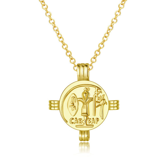 Ceaser Palace Medallion Pendant Necklace 14K Gold Plated Pear Iphigenia