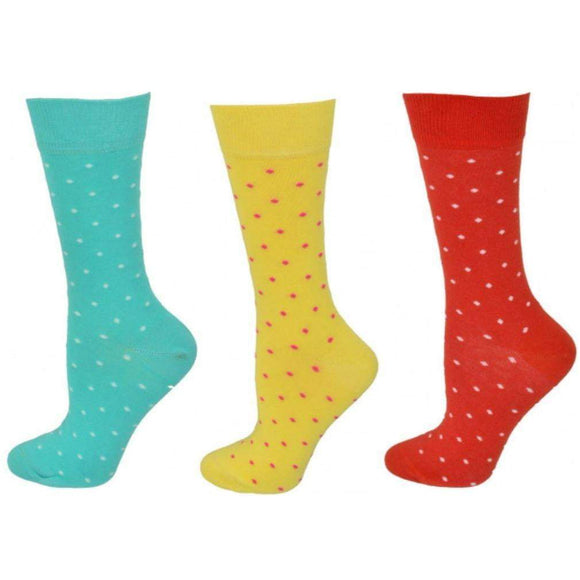 Combed Cotton Pin Dot Crew Casual Women's Socks 3 Pair Pack