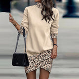High Collar Patchwork Printed Long Sleeve Irregular Dress Silver Sam