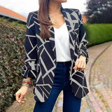 Long Sleeve Women Suit Jacket Turn-down Collar Blazer Coat Silver Sam