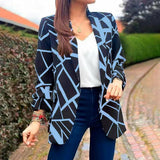 Long Sleeve Women Suit Jacket Turn-down Collar Blazer Coat Silver Sam