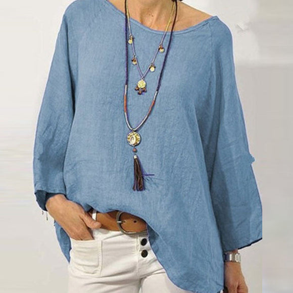 Vintage Cotton Linen Round Neck Pullover Top