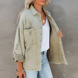 High Street Denim Short Jacket Long Sleeves Buttons Cardigans Silver Sam