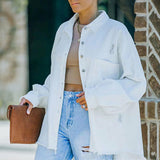 High Street Denim Short Jacket Long Sleeves Buttons Cardigans Silver Sam