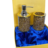Soap Dispenser and Toothbrush Holder with Tray, Gold Crushed Diamond
