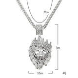 Lion Crown Pendant Medallion Necklace 18K White Gold Plated