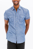 OUTLINE STITCH SHORT SLEEVE BUTTON DOWN SHIRT