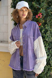 Cable Knit Sleeve Denim Jacket Button Up Long Sleeve Jean Jacket