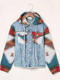 Blue Denim Jacket Women Long Sleeve Hooded Bohemian Style Jacket Silver Sam