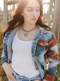 Blue Denim Jacket Women Long Sleeve Hooded Bohemian Style Jacket Silver Sam
