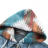 Blue Denim Jacket Women Long Sleeve Hooded Bohemian Style Jacket Silver Sam