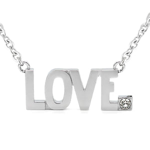 "LOVE" Pendant Block Letter Necklace with Crystal - Stainless Steel