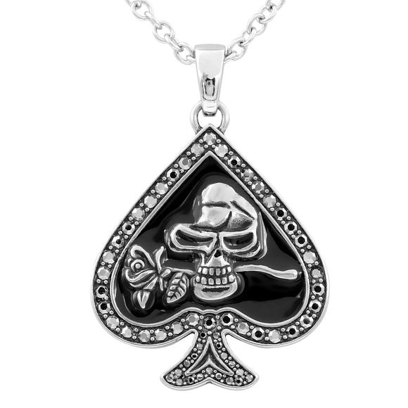 Skull and Rose Spade Necklace Stainless Steel