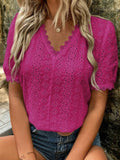 Short Sleeve Pullover Embroidery Lace Blouse