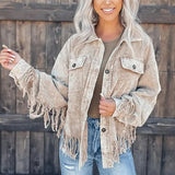 Corduroy Long Sleeve Tassel Button Jacket Silver Sam