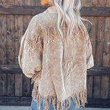 Corduroy Long Sleeve Tassel Button Jacket Silver Sam