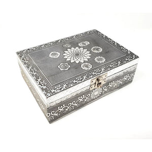Hand Carved Box Metal Laminated on Wood - Chakra Design