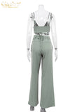 V-Neck Crop Top & Drawstring Pleated Pants Set