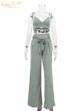 V-Neck Crop Top & Drawstring Pleated Pants Set