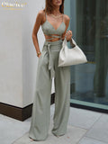 V-Neck Crop Top & Drawstring Pleated Pants Set