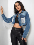 Cowboy Jacket Tassel Stitching Sexy Ripped Denim Coat Silver Sam
