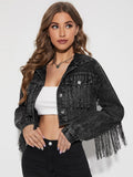 Cowboy Jacket Tassel Stitching Sexy Ripped Denim Coat Silver Sam