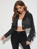 Cowboy Jacket Tassel Stitching Sexy Ripped Denim Coat Silver Sam