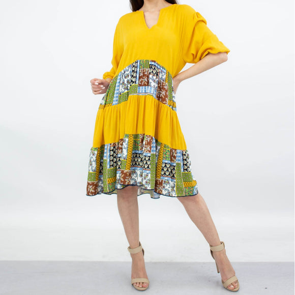 Three Tiered Color Block Dress - Yellow Yellow Hera