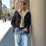 Men's Denim Jean Jacket in Black with Inner Faux Fur