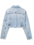 Denim Pockets Frayed Hems Cropped Jacket Coat Silver Sam