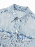Denim Pockets Frayed Hems Cropped Jacket Coat Silver Sam