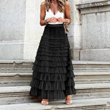 Elegant Elastic Waist Cake Long Skirt