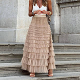 Elegant Elastic Waist Cake Long Skirt