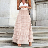 Elegant Elastic Waist Cake Long Skirt