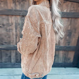 Elegant Retro Office Shirt Short Coats Autumn Turn-down Collar Casual Silver Sam