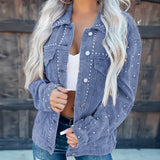 Elegant Retro Office Shirt Short Coats Autumn Turn-down Collar Casual Silver Sam