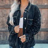 Elegant Retro Office Shirt Short Coats Autumn Turn-down Collar Casual Silver Sam