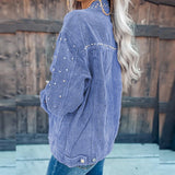 Elegant Retro Office Shirt Short Coats Autumn Turn-down Collar Casual Silver Sam