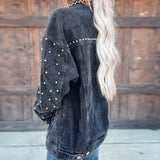 Elegant Retro Office Shirt Short Coats Autumn Turn-down Collar Casual Silver Sam