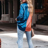 Turn-down Collar Fashion Patchwork Satin Blouse Silver Sam