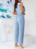 Waist Lace-up Belt Jumper V Neck Ruffles Layered Office Overall