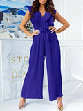 Waist Lace-up Belt Jumper V Neck Ruffles Layered Office Overall