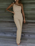 Slash Neck Solid Backless Zipper Party Jumpsuits